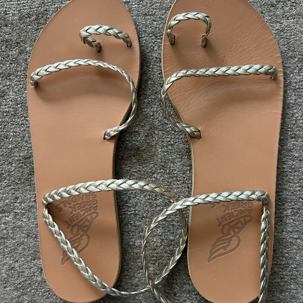Ancient Greek Sandals Eleftheria Leather Platinum Sandals 38